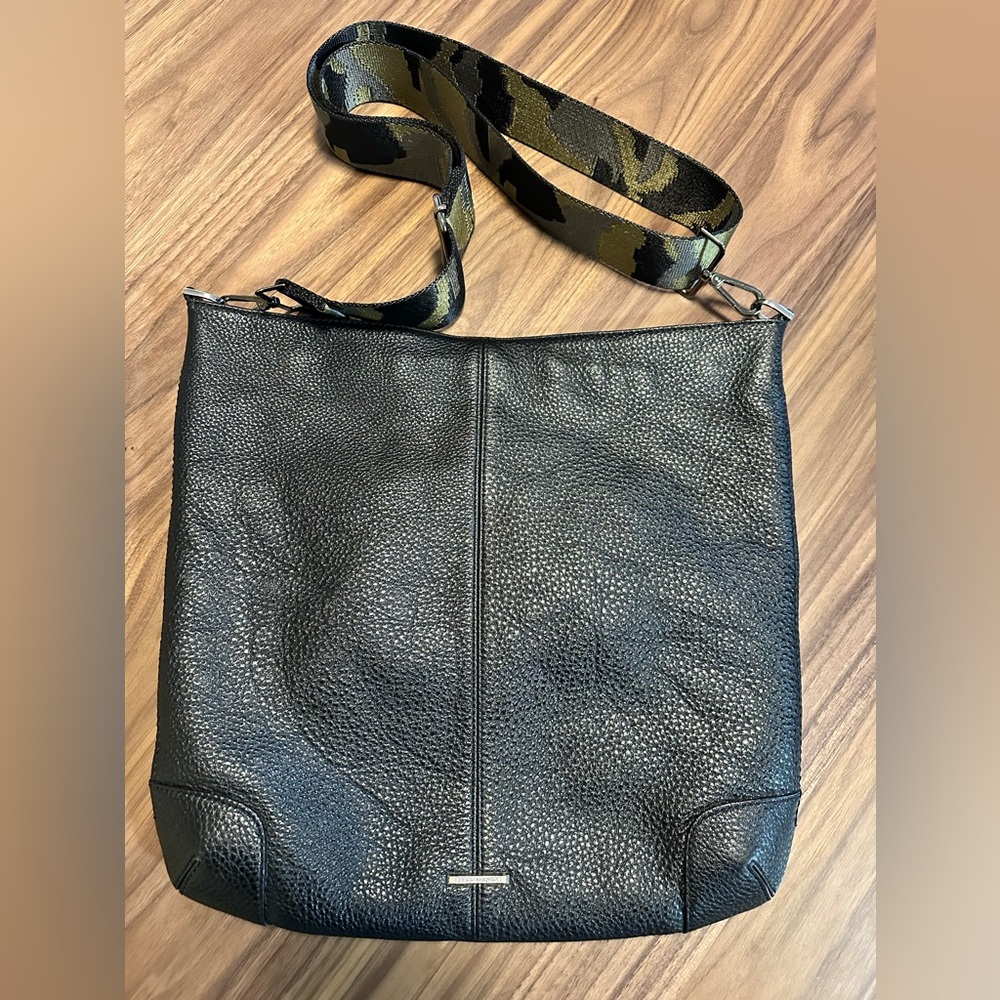 REBECCA MINKOFF Black Pebbled Leather Slim Regan Hobo Crossbody Handbag Purse